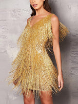 Sequined Bodycon Tassels Dress - Clothing Whore