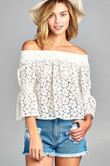 Long Sleeve Off Shoulder Floral Lace Top - Clothing Whore