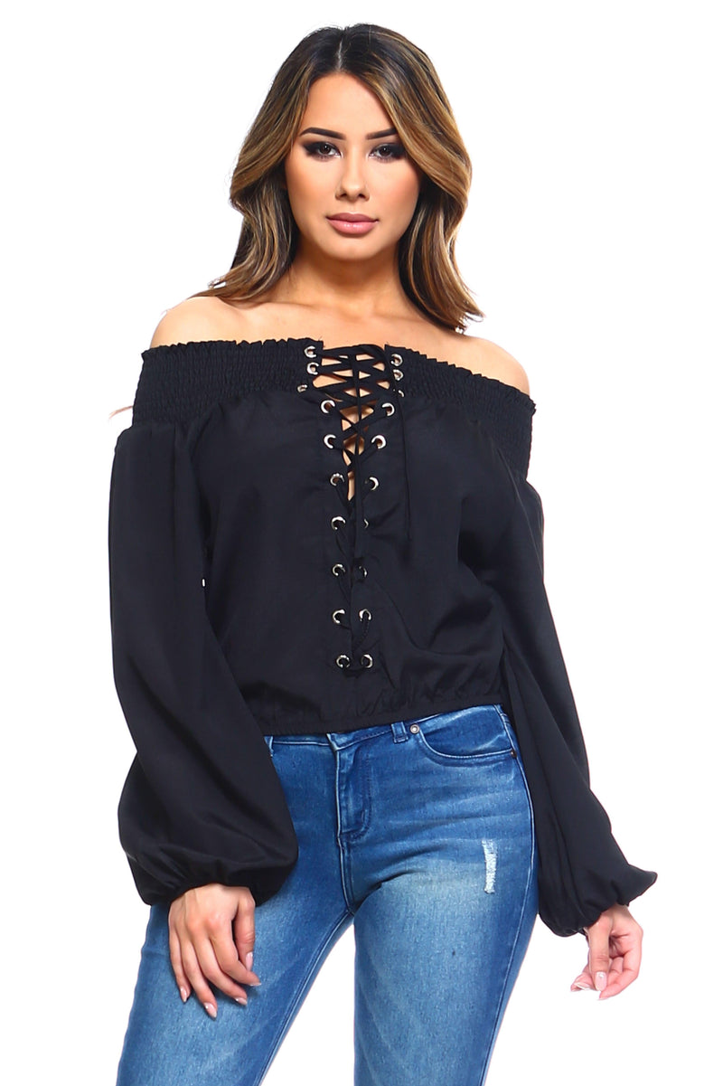 Lace-Up Off Shoulder - Clothing Whore