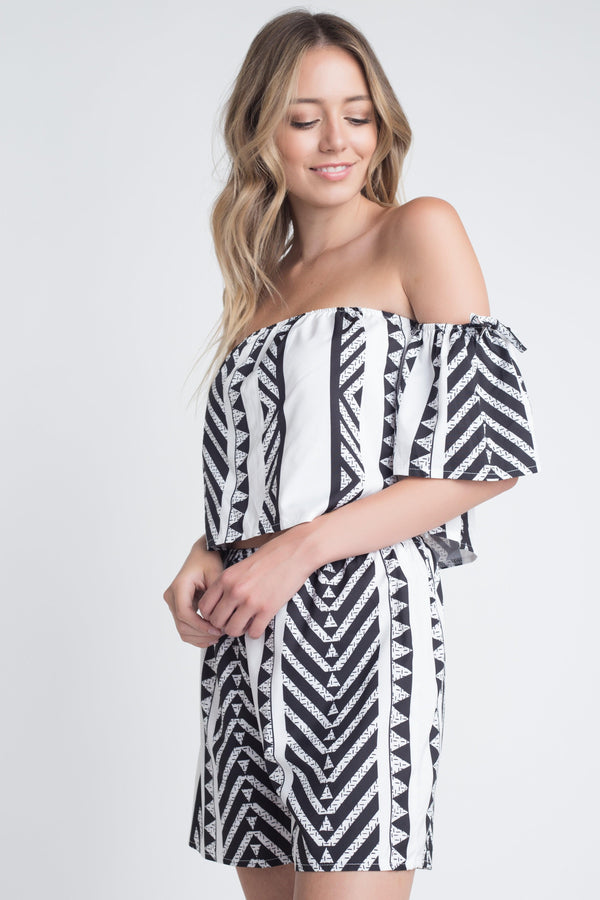 Aztek Off Shoulder 2 Piece Set - Clothing Whore