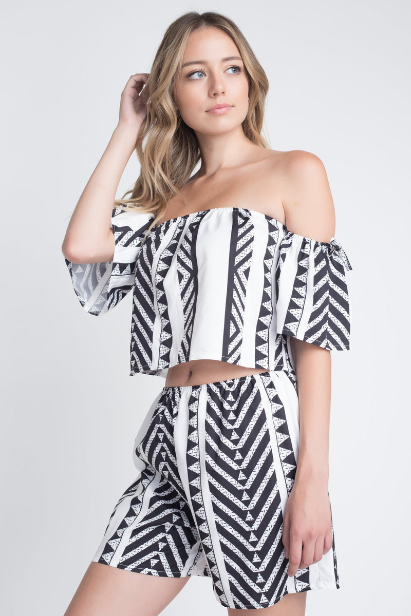 Aztek Off Shoulder 2 Piece Set - Clothing Whore