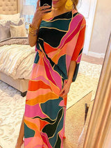 Block Color Print Off Shoulder Beach Party Dress - Clothing Whore