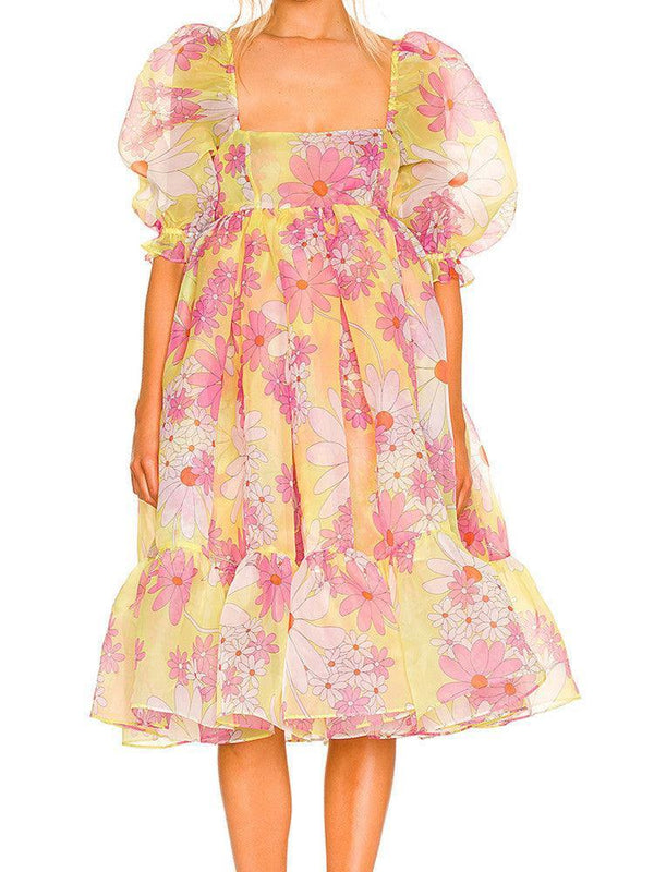 Summer Daisy Flower Print Organza Dress - Clothing Whore