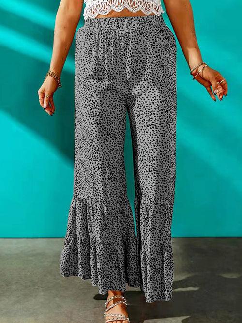 Leopard Loose Pleated Flare Pants - Clothing Whore