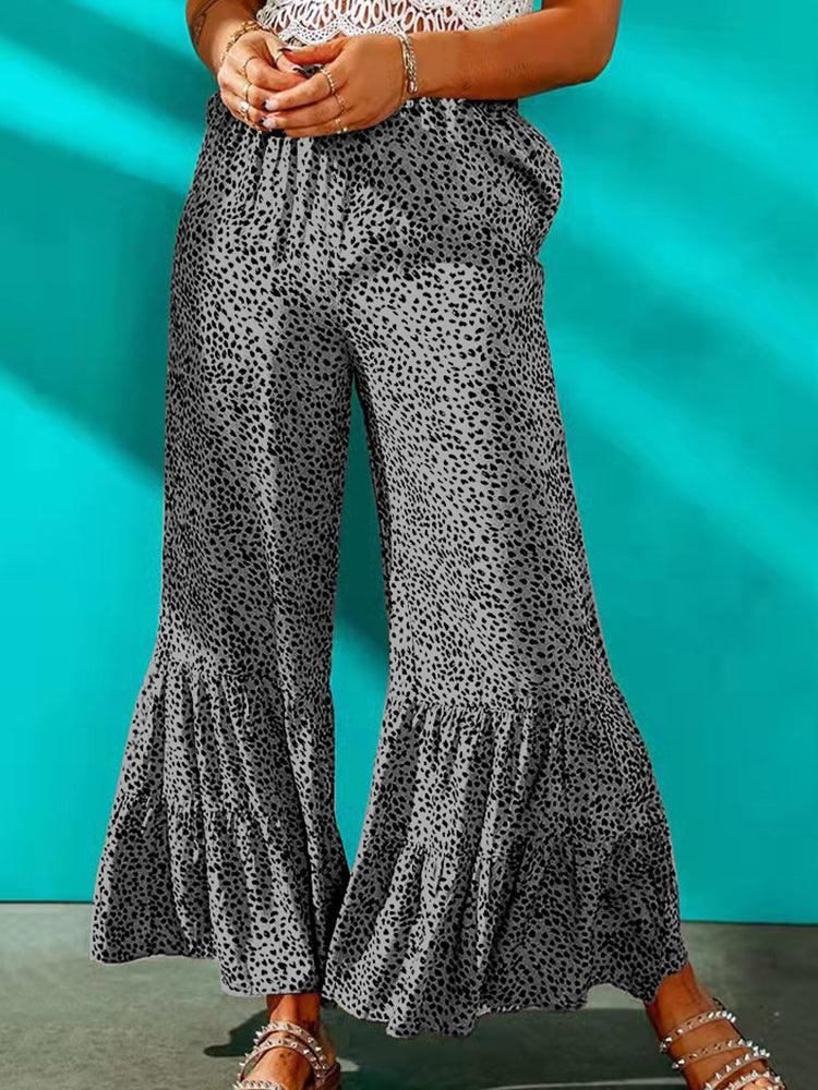 Leopard Loose Pleated Flare Pants - Clothing Whore