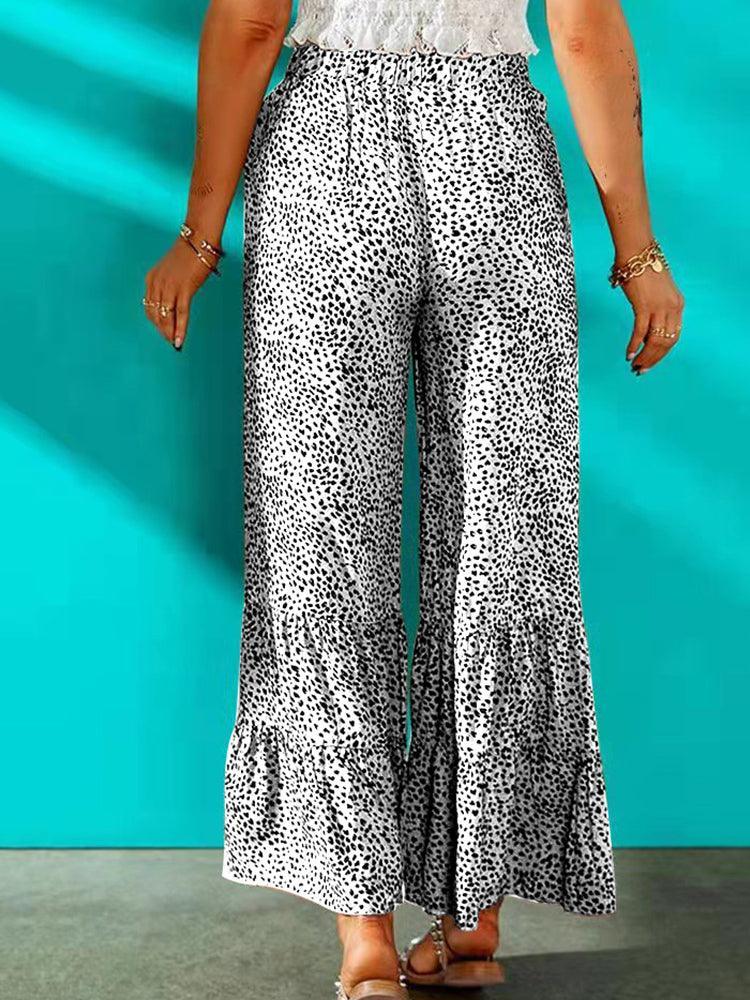 Leopard Loose Pleated Flare Pants - Clothing Whore