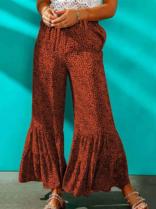 Leopard Loose Pleated Flare Pants - Clothing Whore