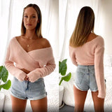 Fluffy V-Neck Wrap Front Crop Sweater - Clothing Whore