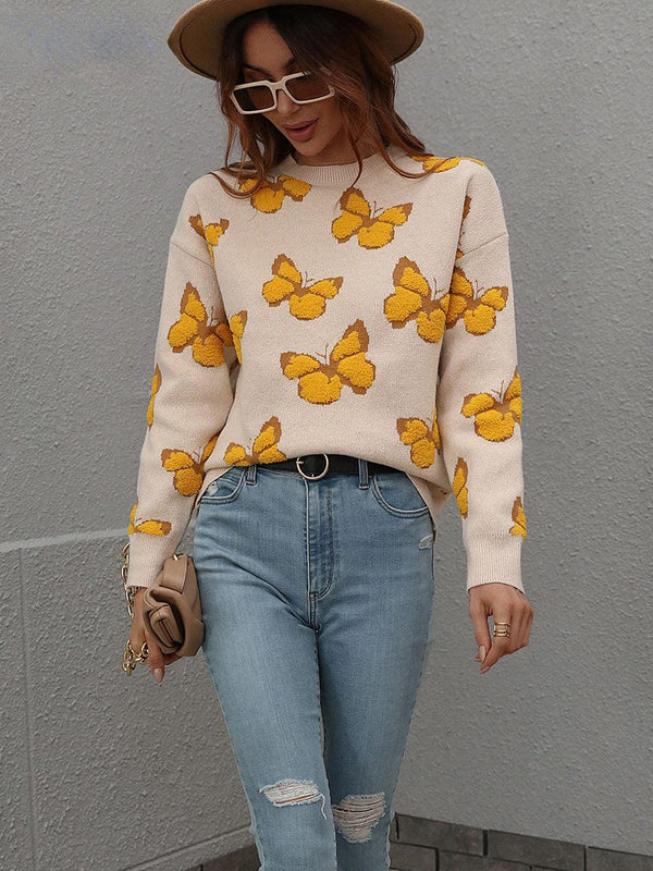 Cartoon Butterflies Knitted Sweater - Clothing Whore