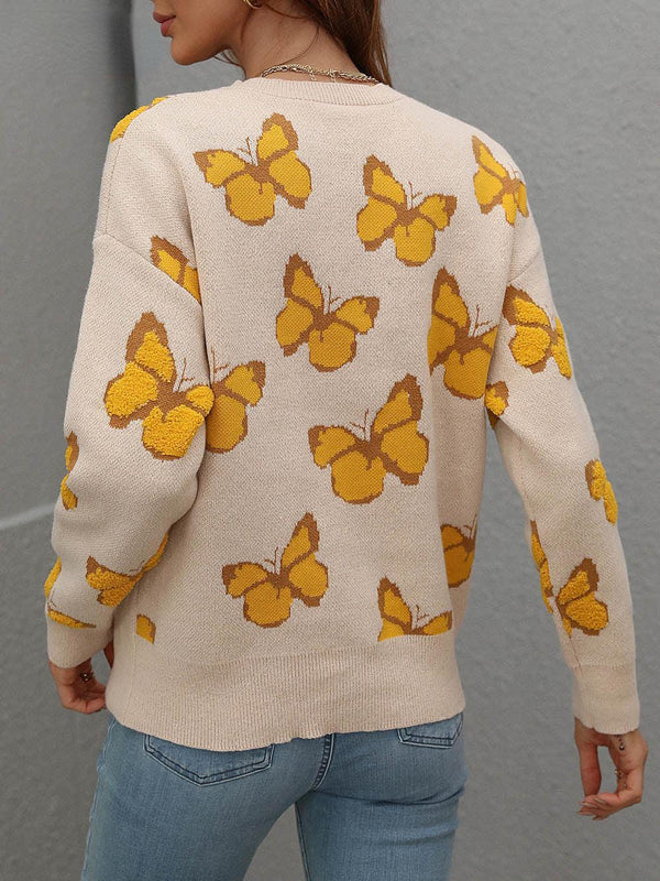 Cartoon Butterflies Knitted Sweater - Clothing Whore