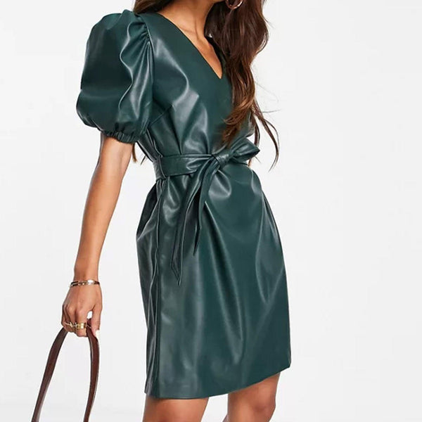 Pleather ME Crazy Short Dress With Belt - Clothing Whore