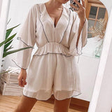 Ruffles Tiered Chiffon Beige Romper - Clothing Whore