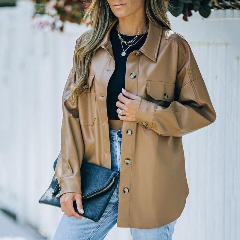 Faux Leather Button-Up Coat - Clothing Whore