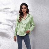 Satin Shirt Formal Solid Color Top - Clothing Whore