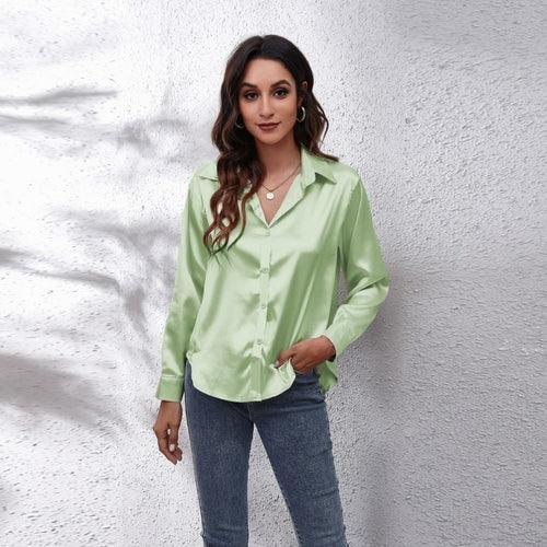 Satin Shirt Formal Solid Color Top - Clothing Whore