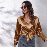 Satin Shirt Formal Solid Color Top - Clothing Whore