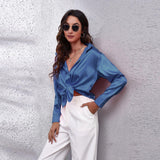 Satin Shirt Formal Solid Color Top - Clothing Whore