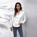 Satin Shirt Formal Solid Color Top - Clothing Whore