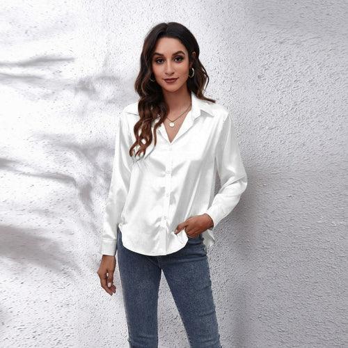 Satin Shirt Formal Solid Color Top - Clothing Whore