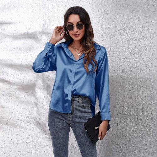 Satin Shirt Formal Solid Color Top - Clothing Whore