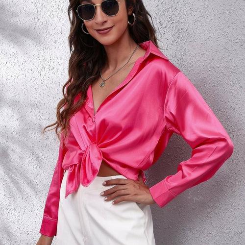 Satin Shirt Formal Solid Color Top - Clothing Whore