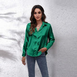Satin Shirt Formal Solid Color Top - Clothing Whore