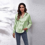 Satin Shirt Formal Solid Color Top - Clothing Whore