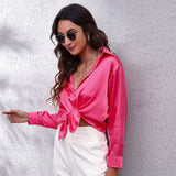 Satin Shirt Formal Solid Color Top - Clothing Whore