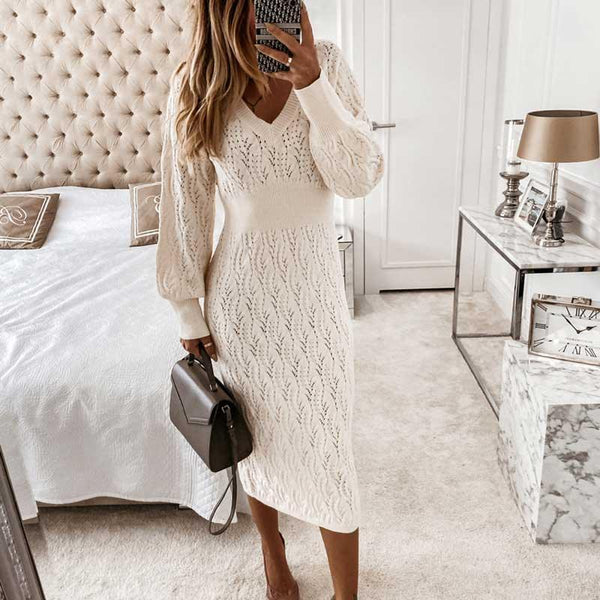 Long Sleeve V-neck  Bodycon Dress - Clothing Whore