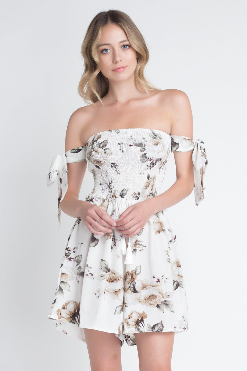 Smocked Floral Tie Romper - Clothing Whore