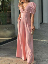 V Neck Short Sleeve Jumpsuit - Clothing Whore