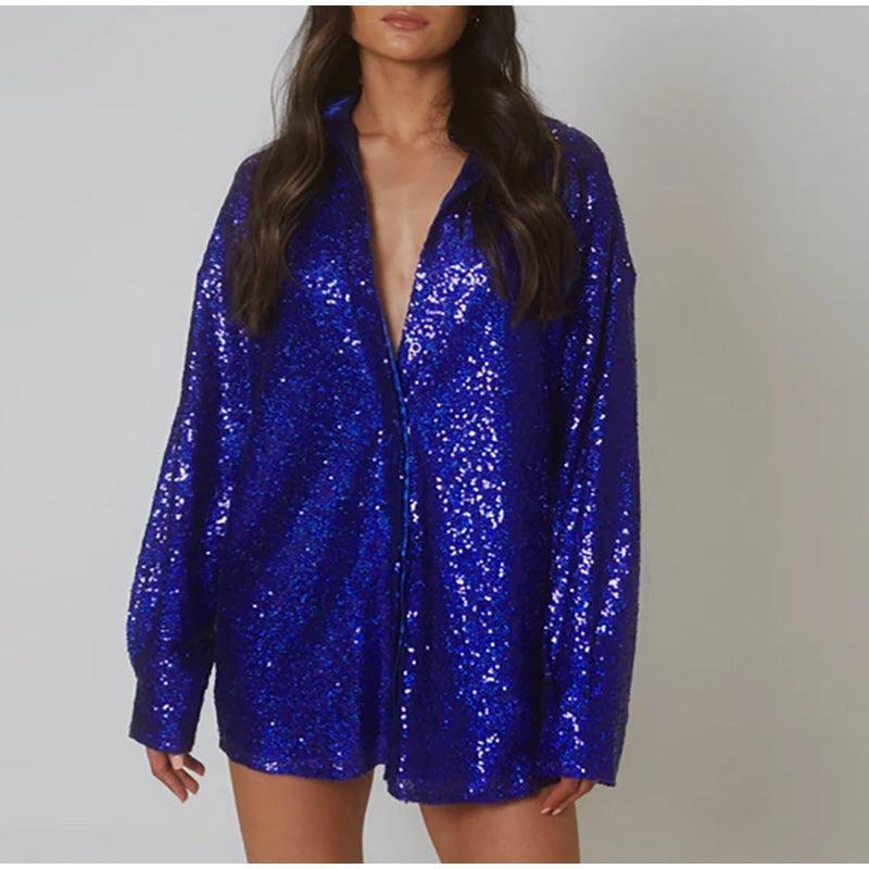 Sequins V-neck Collar Shirt Party Dress - Clothing Whore