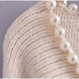 Women Faux Pearl Embellished Sweater - Clothing Whore