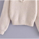 Women Faux Pearl Embellished Sweater - Clothing Whore