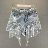 Shorts Tassel Beading High WaistDenim Shorts - Clothing Whore