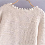 Women Faux Pearl Embellished Sweater - Clothing Whore