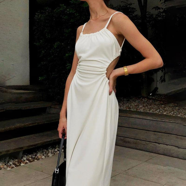 Cutout White Midi Backless Dress - Clothing Whore