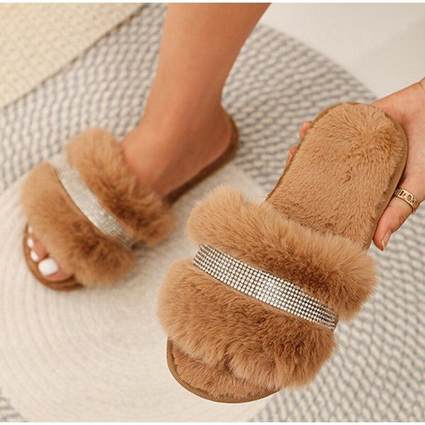 Slippers With Rhinestone Detail - Clothing Whore