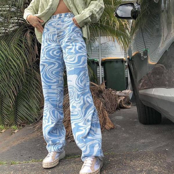 Print High Waist Vintage Pants - Clothing Whore