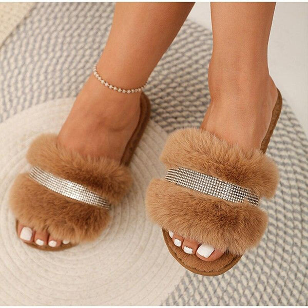 Slippers With Rhinestone Detail - Clothing Whore