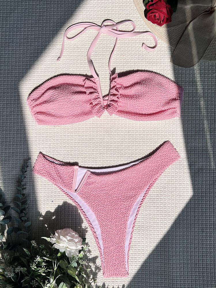 Textured Frill Swimwear Halter Bathing Suit - Clothing Whore