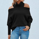 Lapel Knitted Off Shoulder Sweater - Clothing Whore