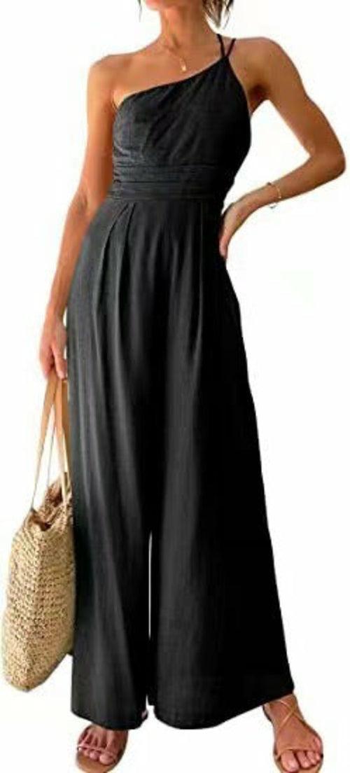 Single Shoulder Sling Rompers Wide Leg - Clothing Whore