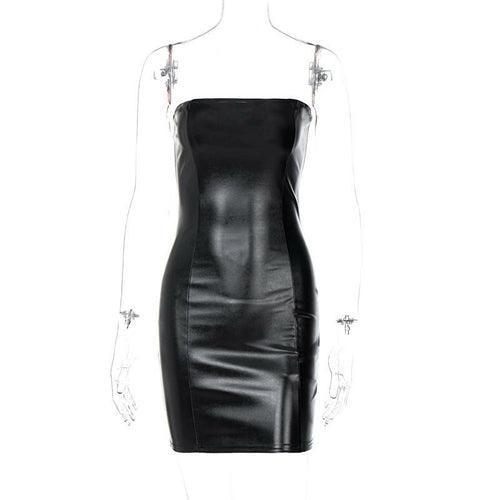 Elegant Strapless Fake PU Leather Mini Dress - Clothing Whore