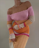 Off-Shoulder Knitted Long Dress - Clothing Whore