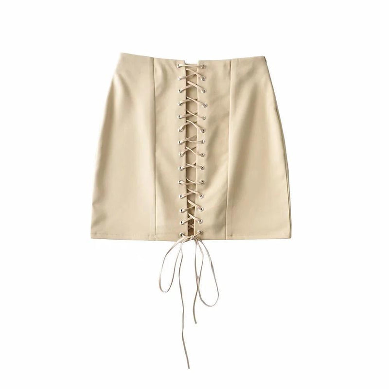 Lace up detail High Waist Skirt - Clothing Whore