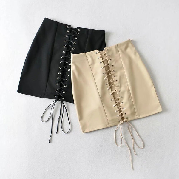 Lace up detail High Waist Skirt - Clothing Whore