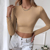 Backless Casual Short Knit Slim Fit Long Sleeve T-Shirt Top - Clothing Whore