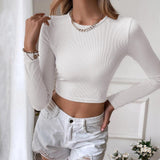 Backless Casual Short Knit Slim Fit Long Sleeve T-Shirt Top - Clothing Whore