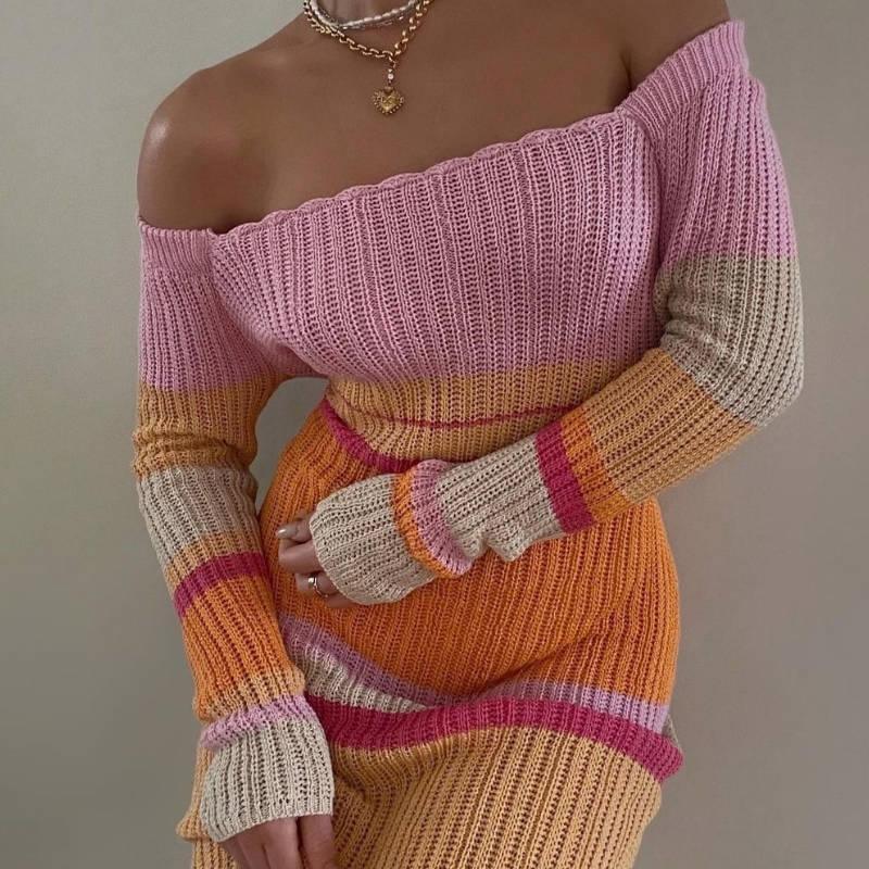 Off-Shoulder Knitted Long Dress - Clothing Whore